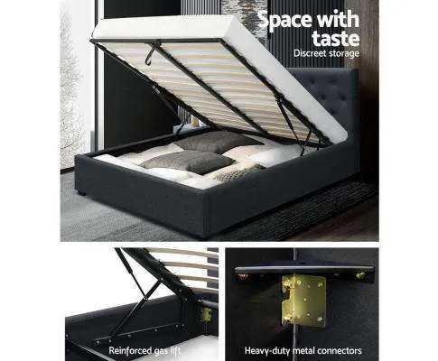WARE Gas Lift Bed Frame Base With Storage Mattress Charcoal Fabric