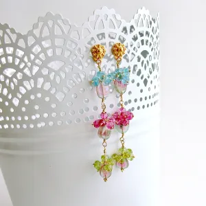 Watermelon Tourmaline Slices Peridot Pink Topaz Apatite Duster Earrings - Andrea II Earrings
