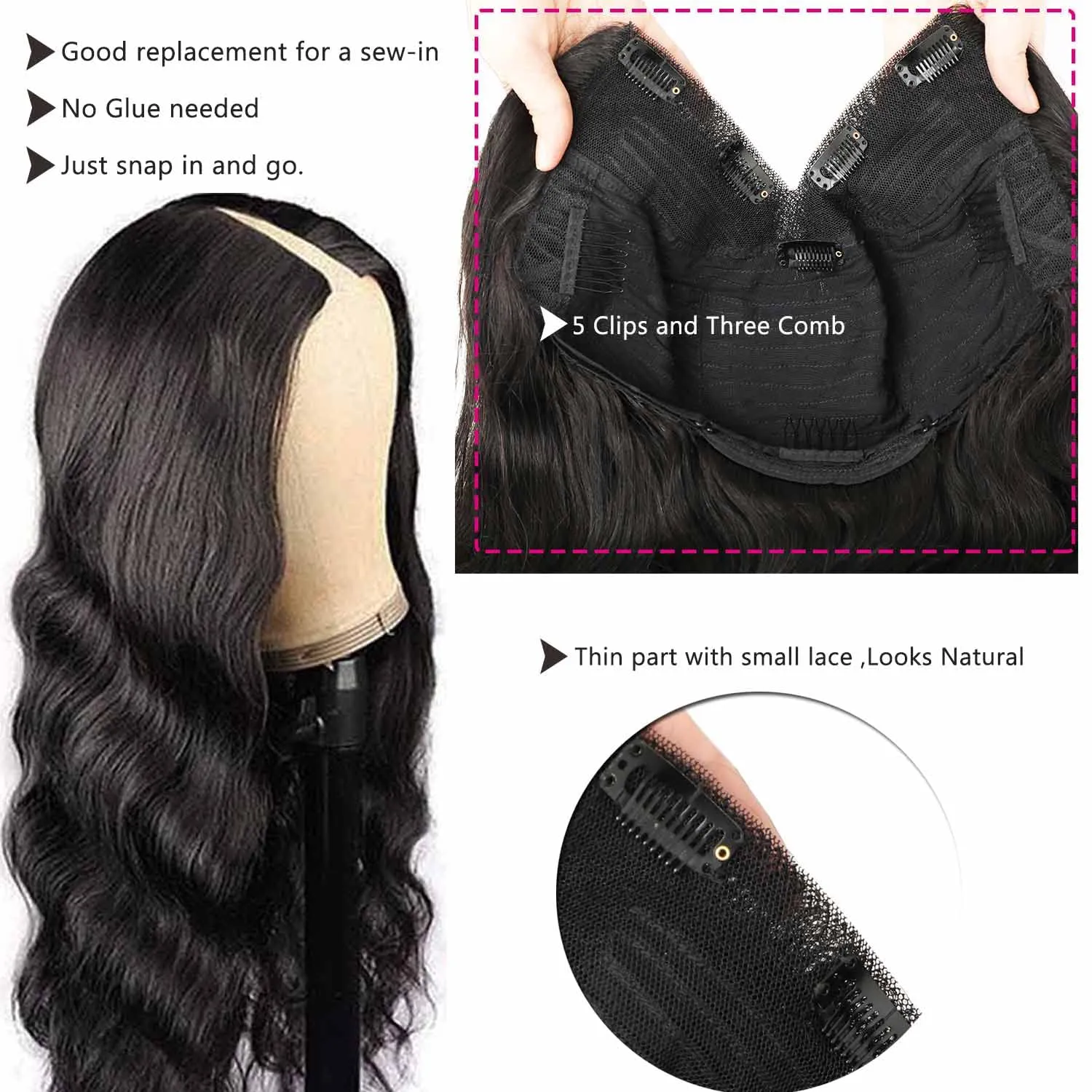 Wavymy Body Wave V Part Wig No Glue No Sew No Gel Human Hair Wig Thin Part Wig