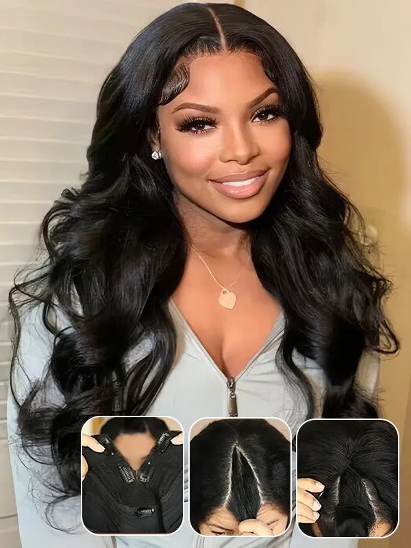 Wavymy Body Wave V Part Wig No Glue No Sew No Gel Human Hair Wig Thin Part Wig