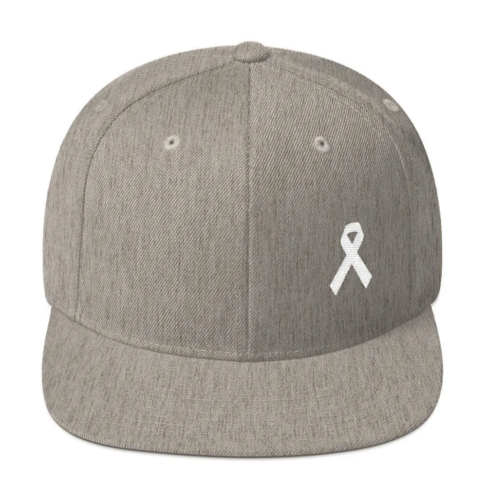 White Awareness Ribbon Flat Brim Snapback Hat
