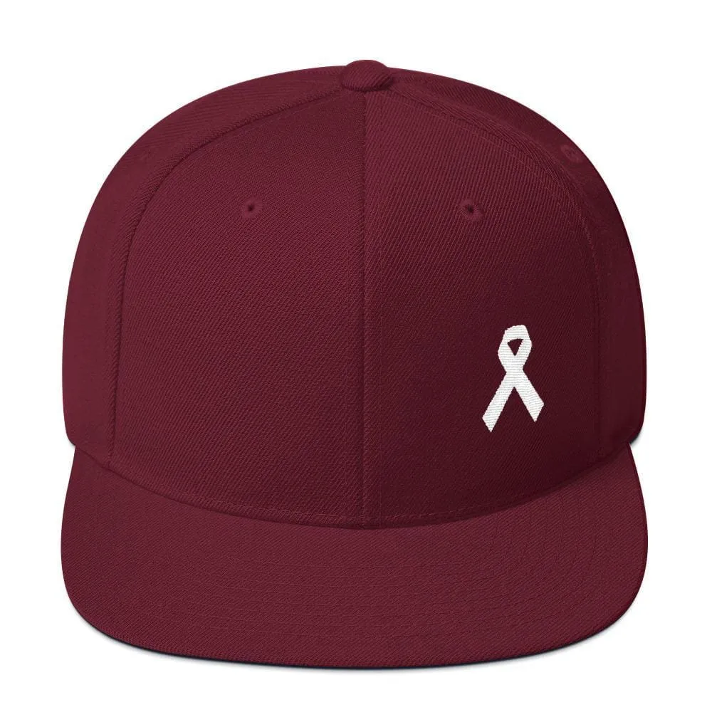 White Awareness Ribbon Flat Brim Snapback Hat