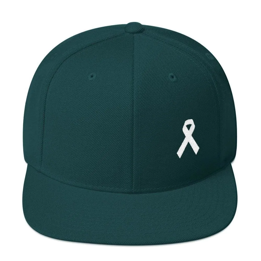 White Awareness Ribbon Flat Brim Snapback Hat