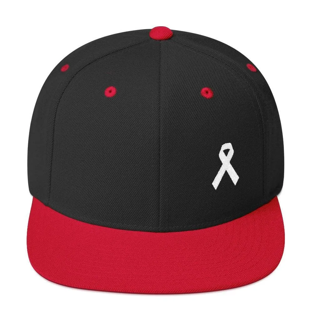 White Awareness Ribbon Flat Brim Snapback Hat