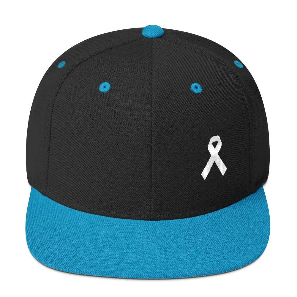 White Awareness Ribbon Flat Brim Snapback Hat