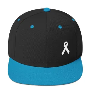 White Awareness Ribbon Flat Brim Snapback Hat