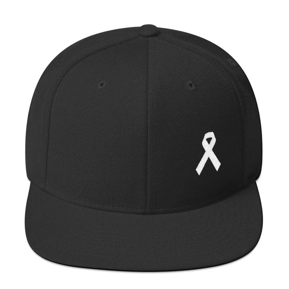 White Awareness Ribbon Flat Brim Snapback Hat
