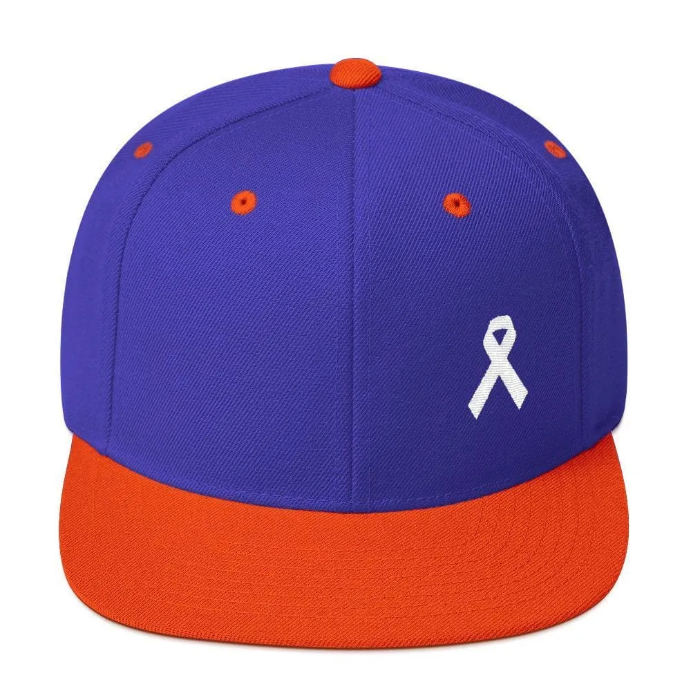 White Awareness Ribbon Flat Brim Snapback Hat