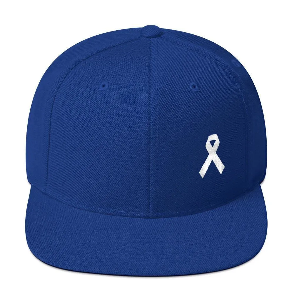White Awareness Ribbon Flat Brim Snapback Hat