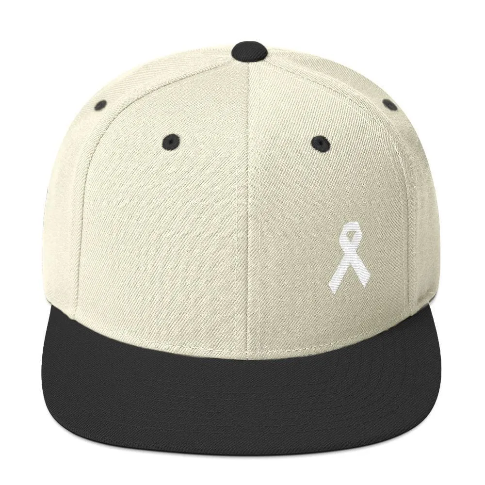White Awareness Ribbon Flat Brim Snapback Hat