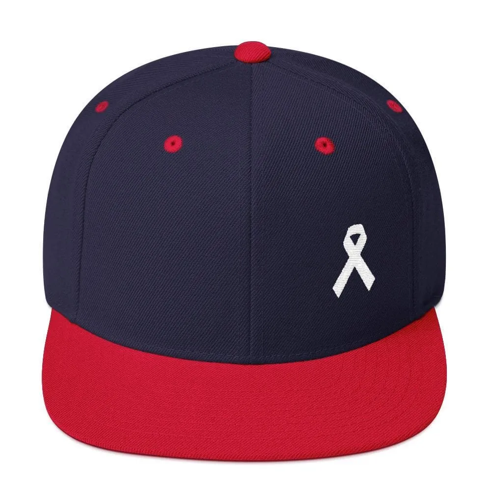 White Awareness Ribbon Flat Brim Snapback Hat