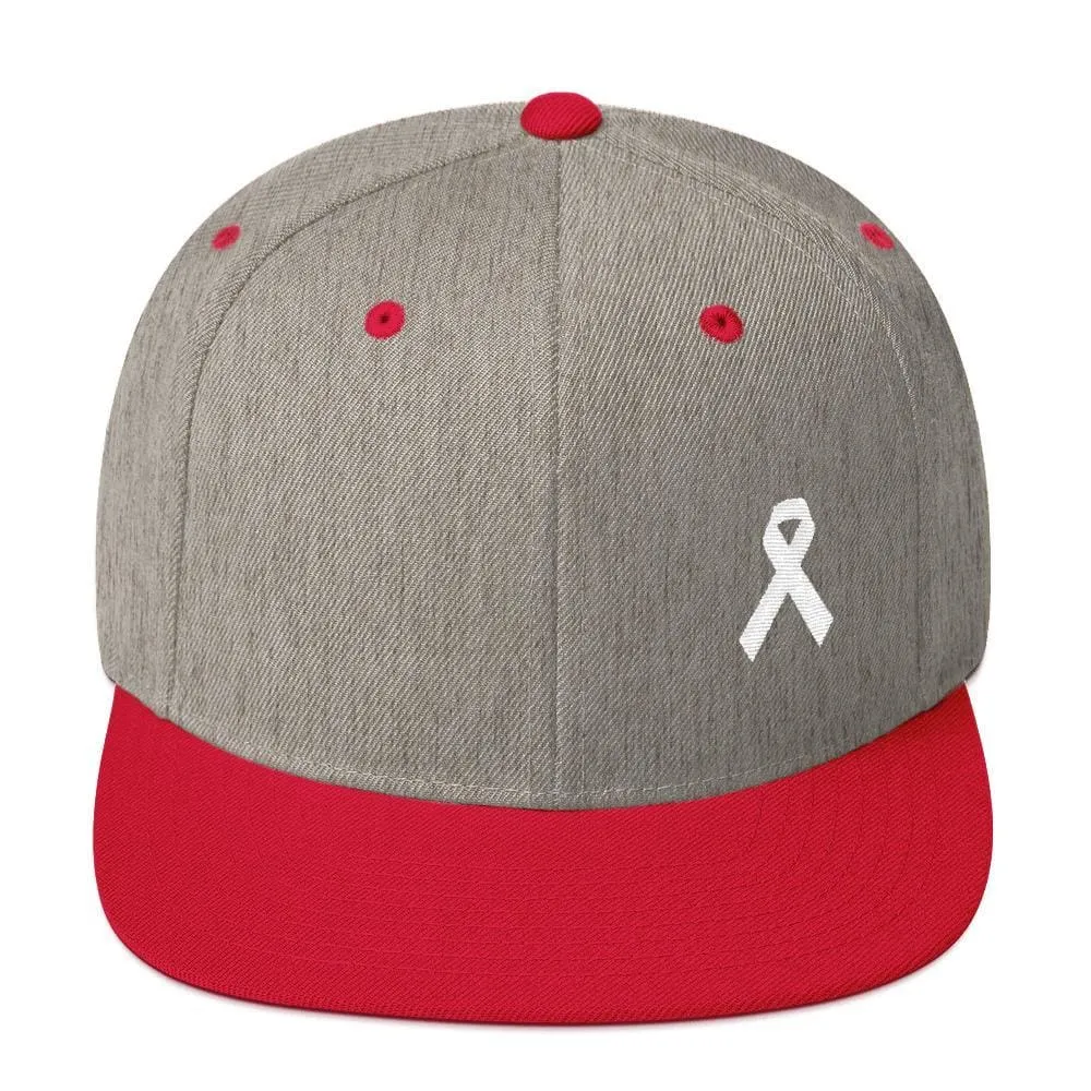 White Awareness Ribbon Flat Brim Snapback Hat