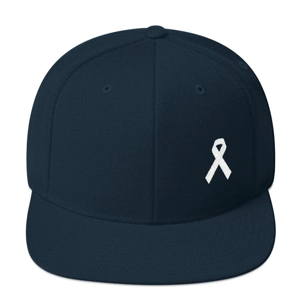 White Awareness Ribbon Flat Brim Snapback Hat