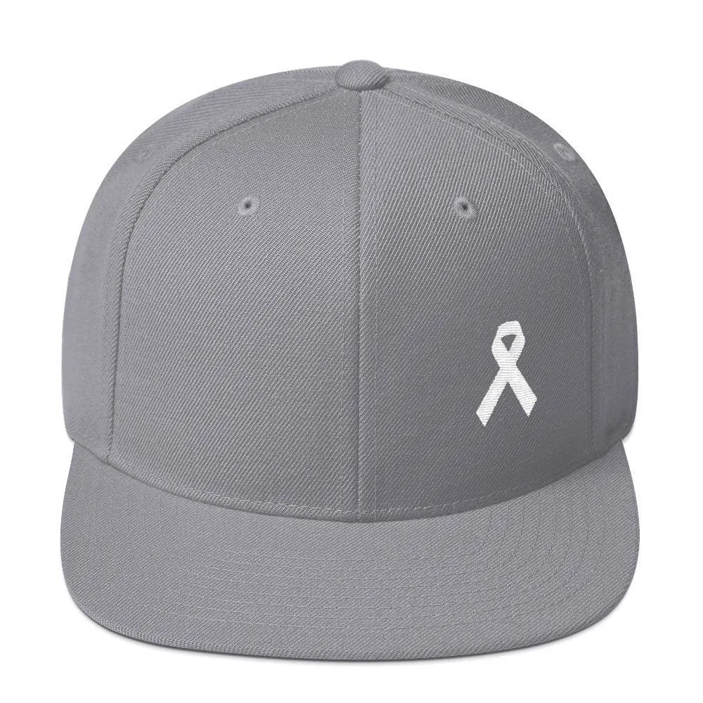 White Awareness Ribbon Flat Brim Snapback Hat