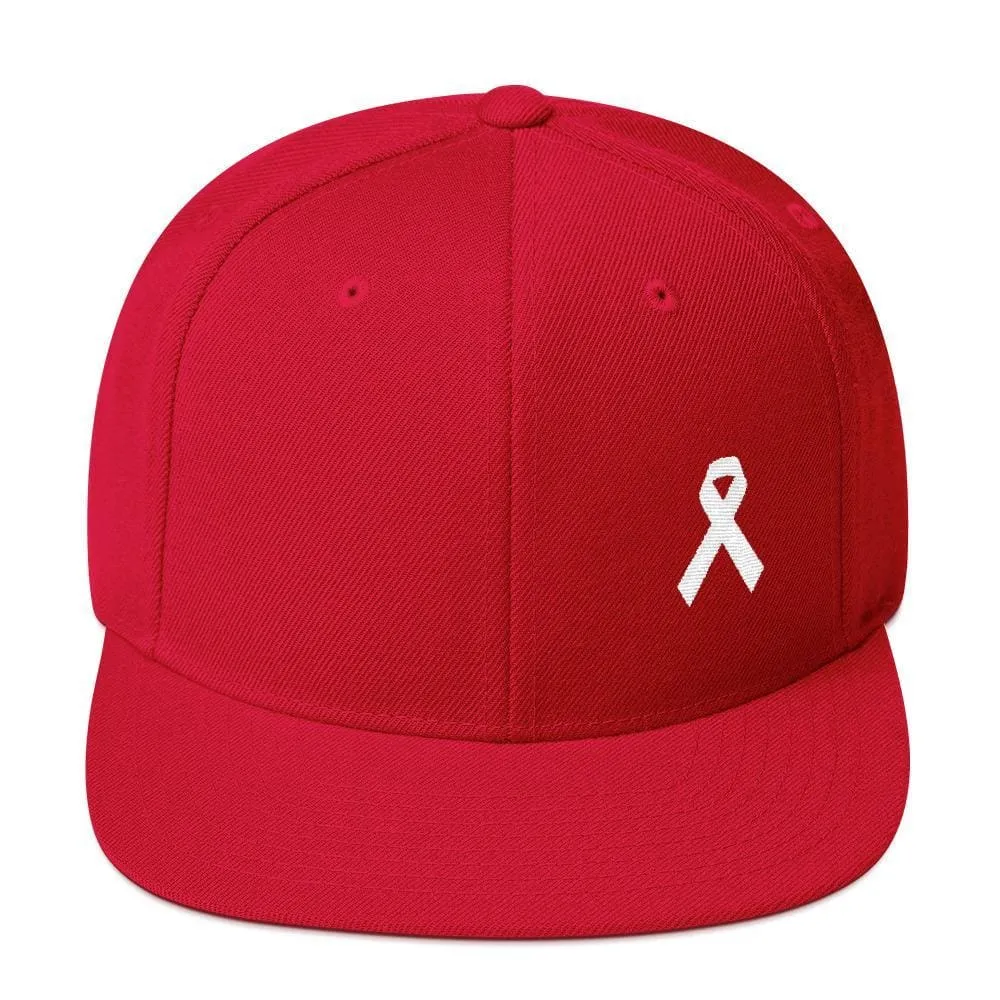 White Awareness Ribbon Flat Brim Snapback Hat