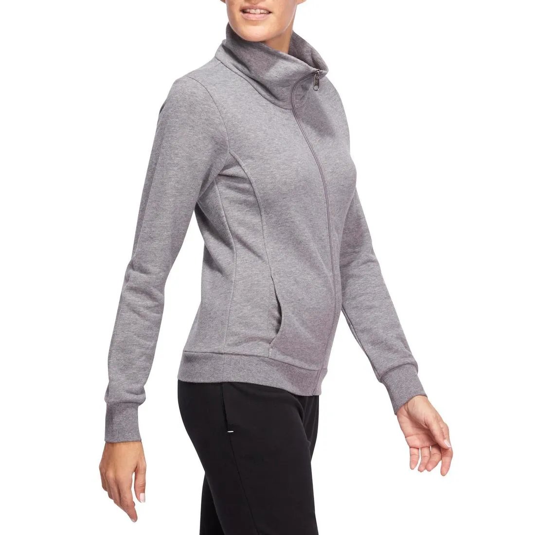 Women's Zip-Up Hoodless Gym & Pilates Jacket - Mottled Grey