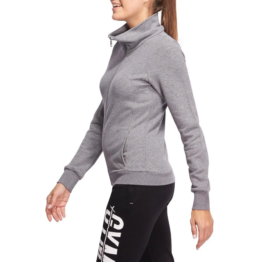 Women's Zip-Up Hoodless Gym & Pilates Jacket - Mottled Grey