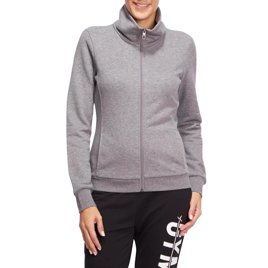Women's Zip-Up Hoodless Gym & Pilates Jacket - Mottled Grey