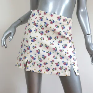 Zara Mini Skirt Ivory Floral Print Linen-Blend Size Small NEW