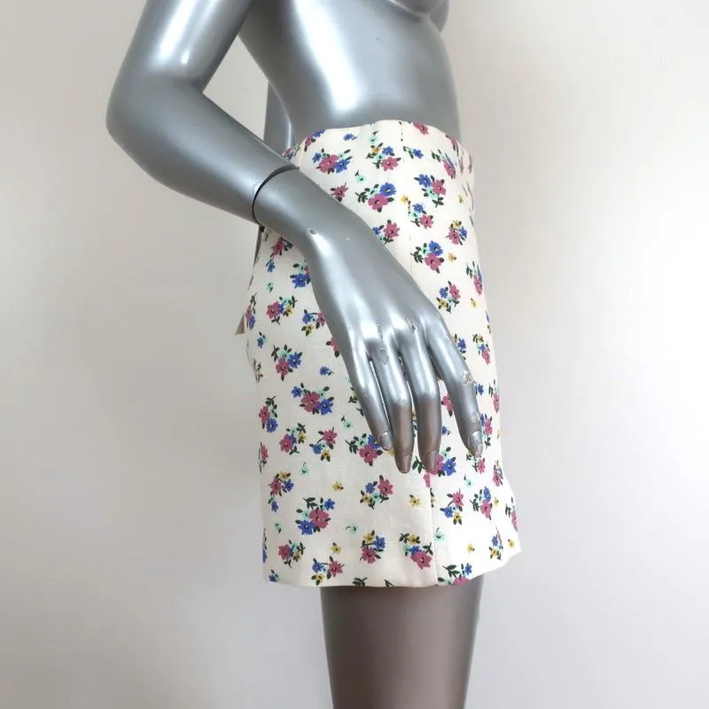 Zara Mini Skirt Ivory Floral Print Linen-Blend Size Small NEW
