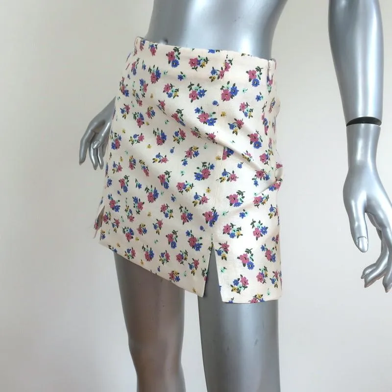 Zara Mini Skirt Ivory Floral Print Linen-Blend Size Small NEW