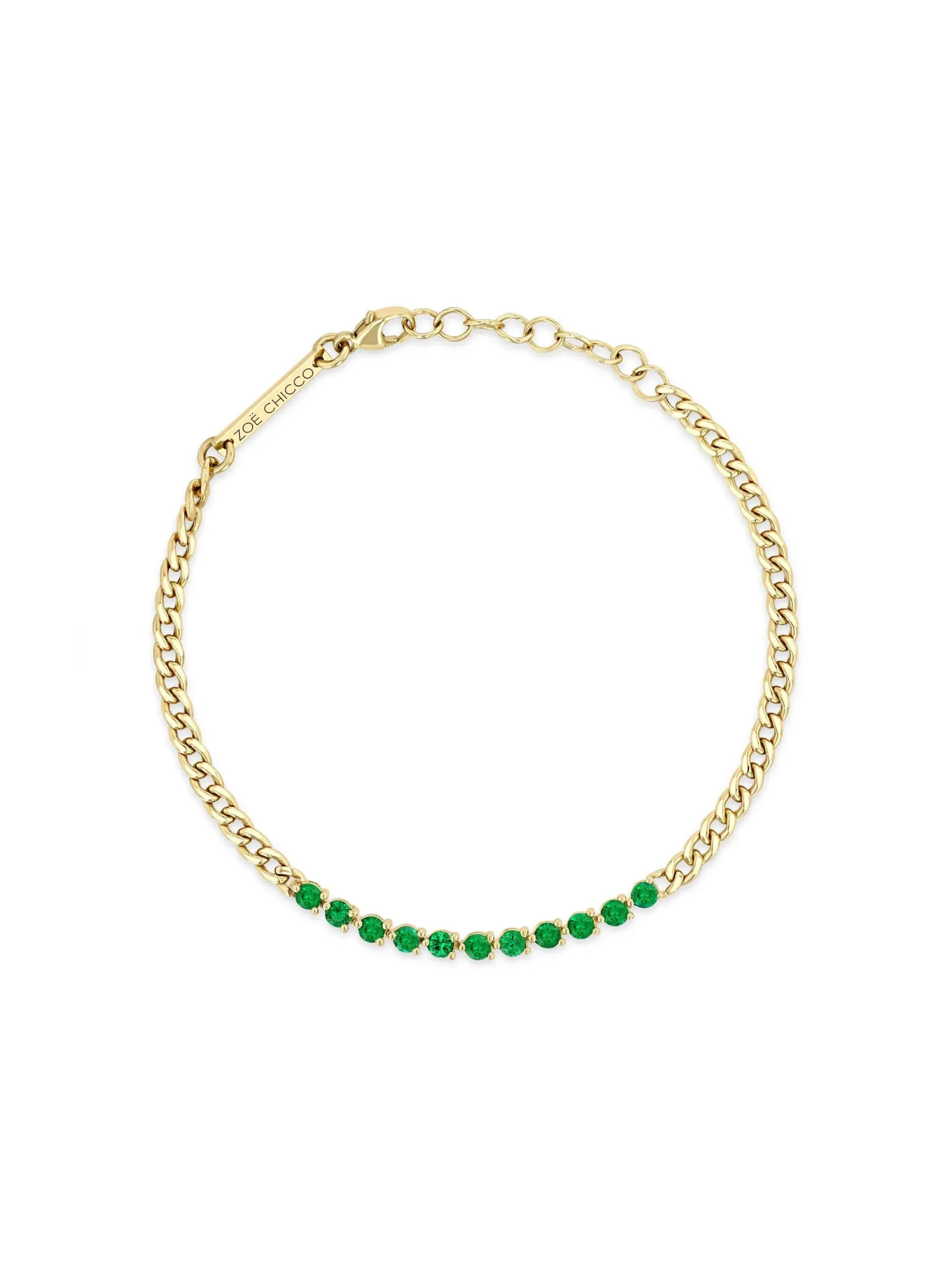 Zoe Chicco Gold Emerald Tennis Segment Small Curb Chain Bracelet