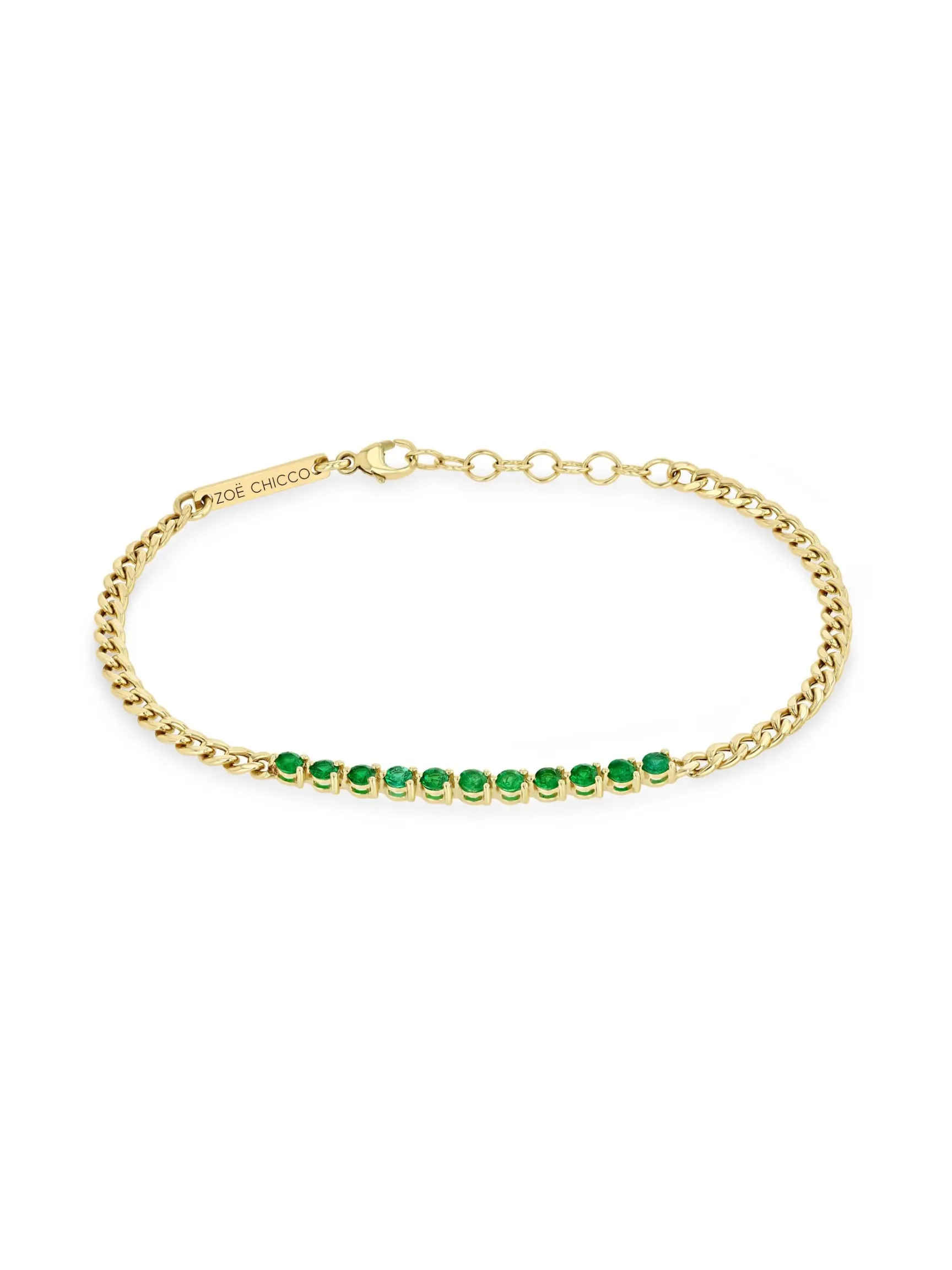 Zoe Chicco Gold Emerald Tennis Segment Small Curb Chain Bracelet