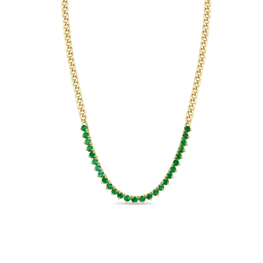 Zoe Chicco Gold Emerald Tennis Segment Small Curb Chain Necklace
