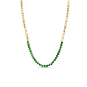 Zoe Chicco Gold Emerald Tennis Segment Small Curb Chain Necklace