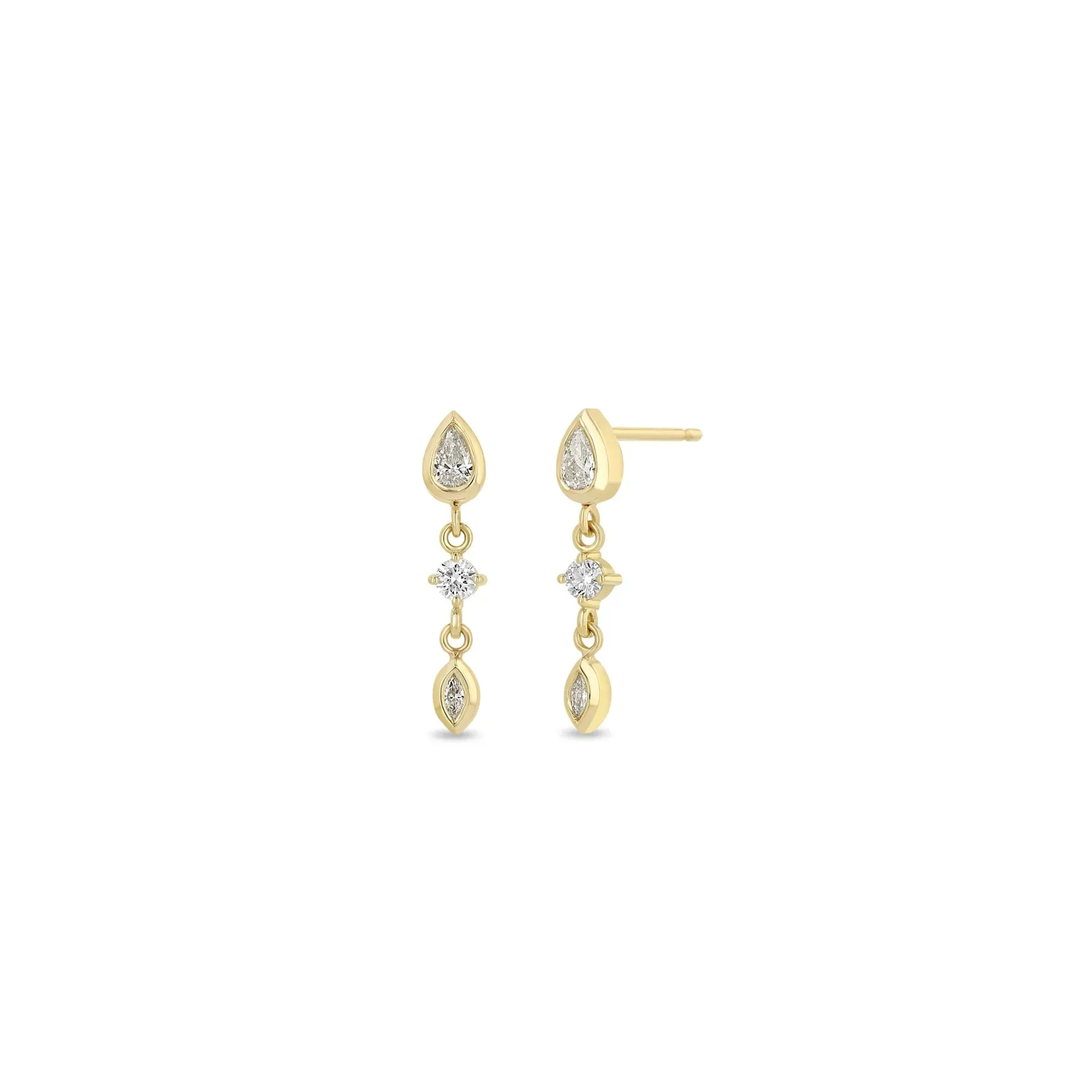 Zoe Chicco Gold Linked Mixed Diamond Drop Earring