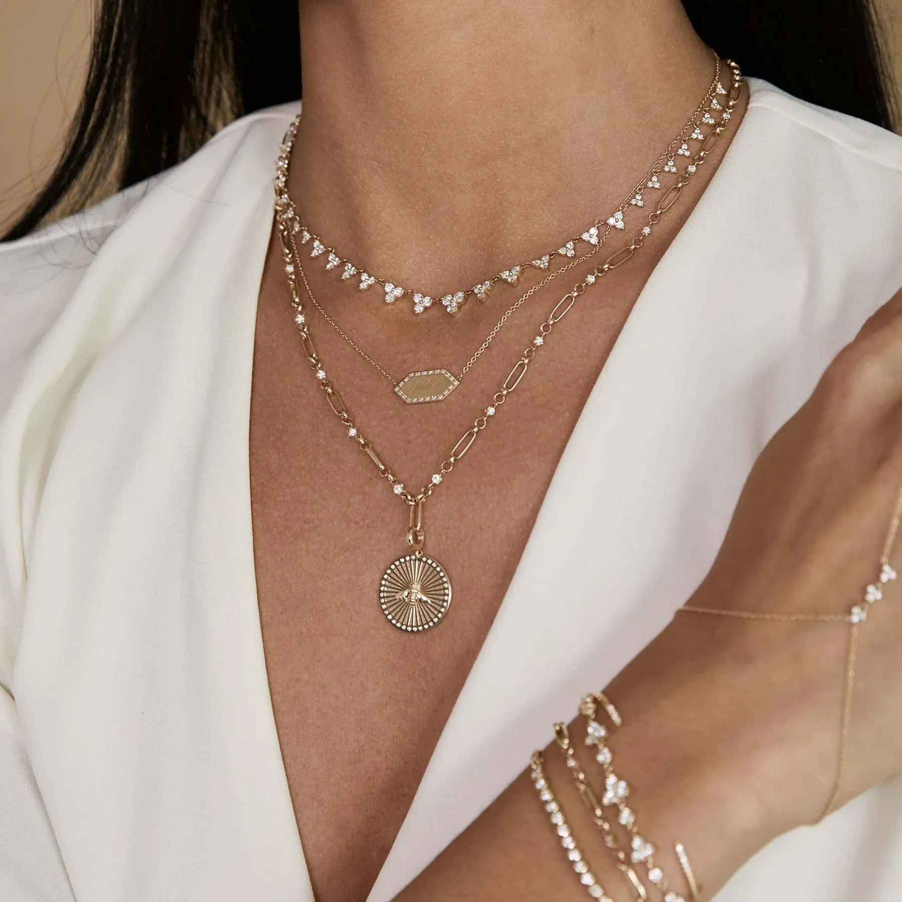Zoe Chicco Gold Linked Prong Diamond & Medium Paperclip Rolo Chain Necklace