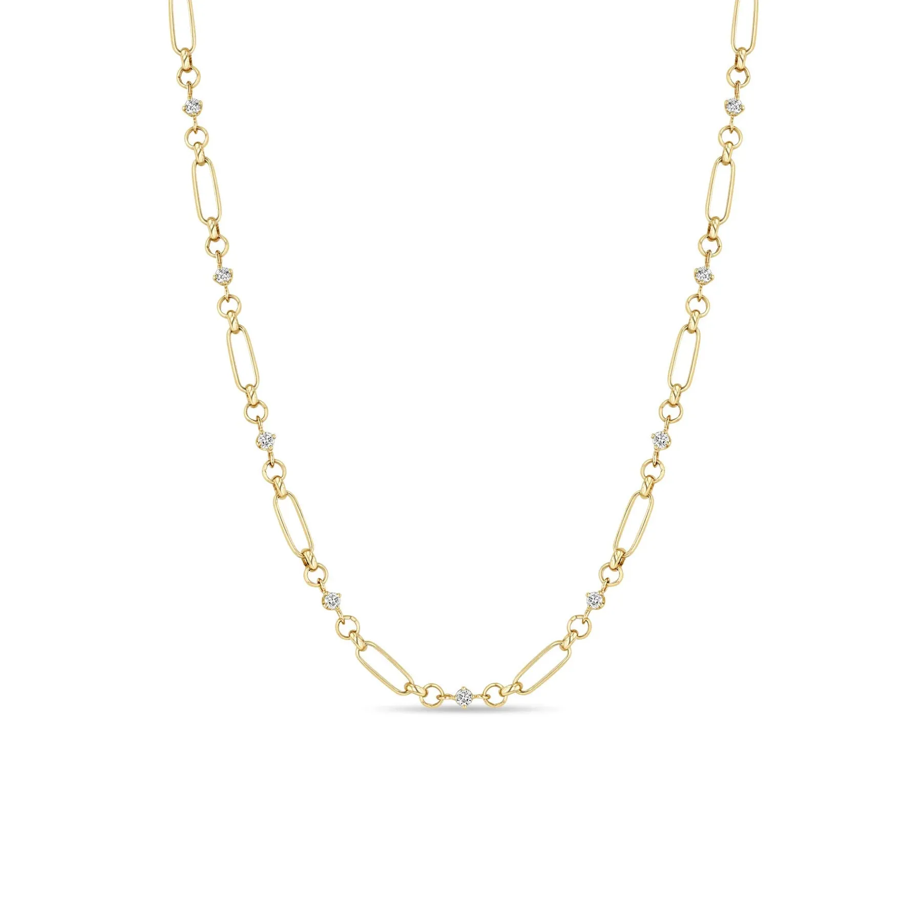 Zoe Chicco Gold Linked Prong Diamond & Medium Paperclip Rolo Chain Necklace