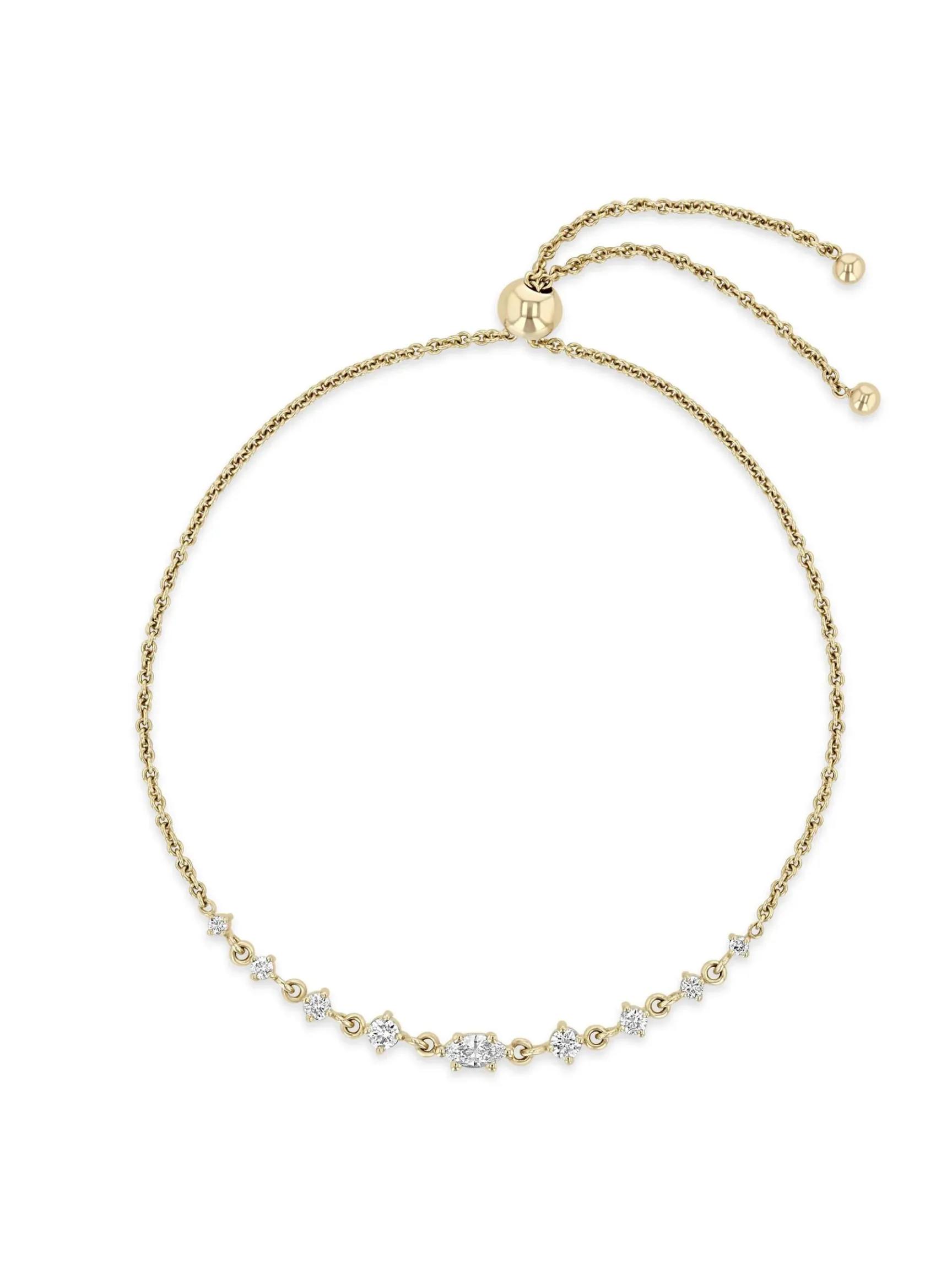 Zoe Chicco Gold Marquise & Graduated Round Diamond Bolo Bracelet