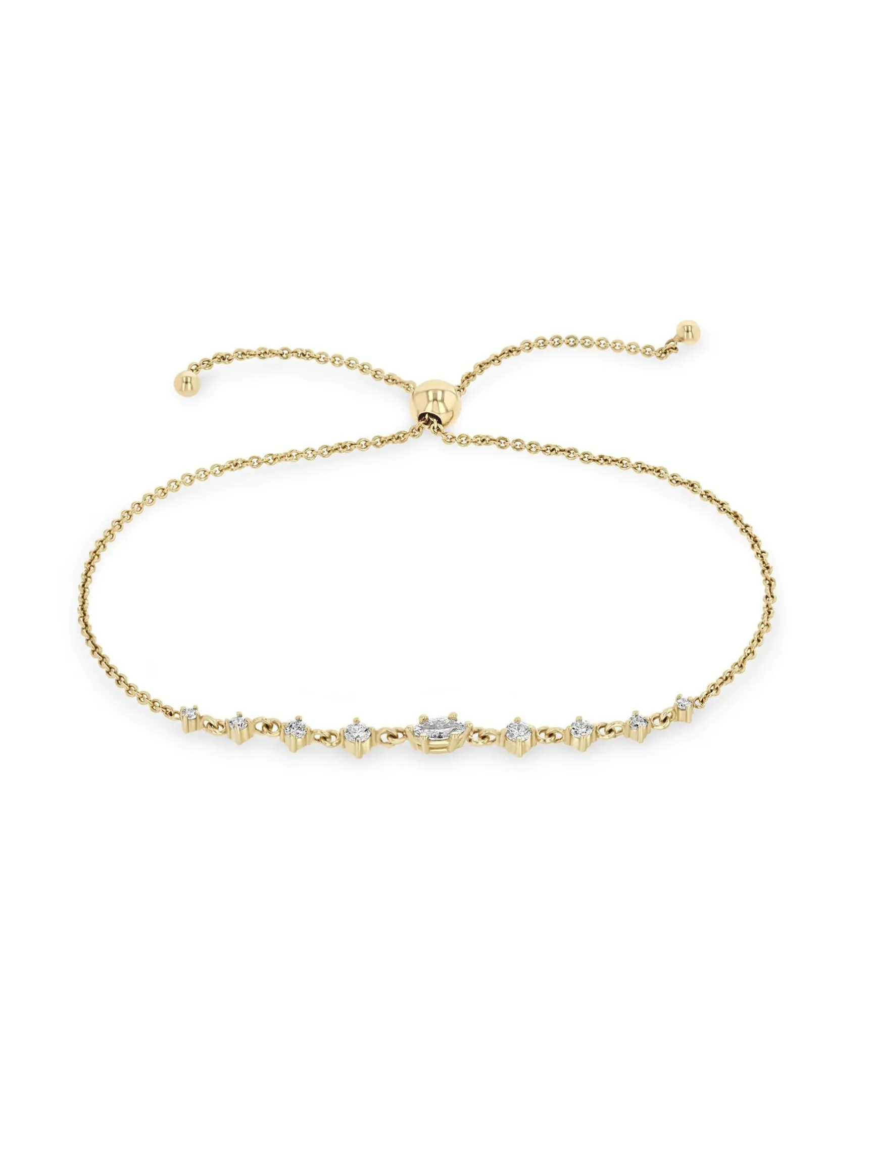 Zoe Chicco Gold Marquise & Graduated Round Diamond Bolo Bracelet